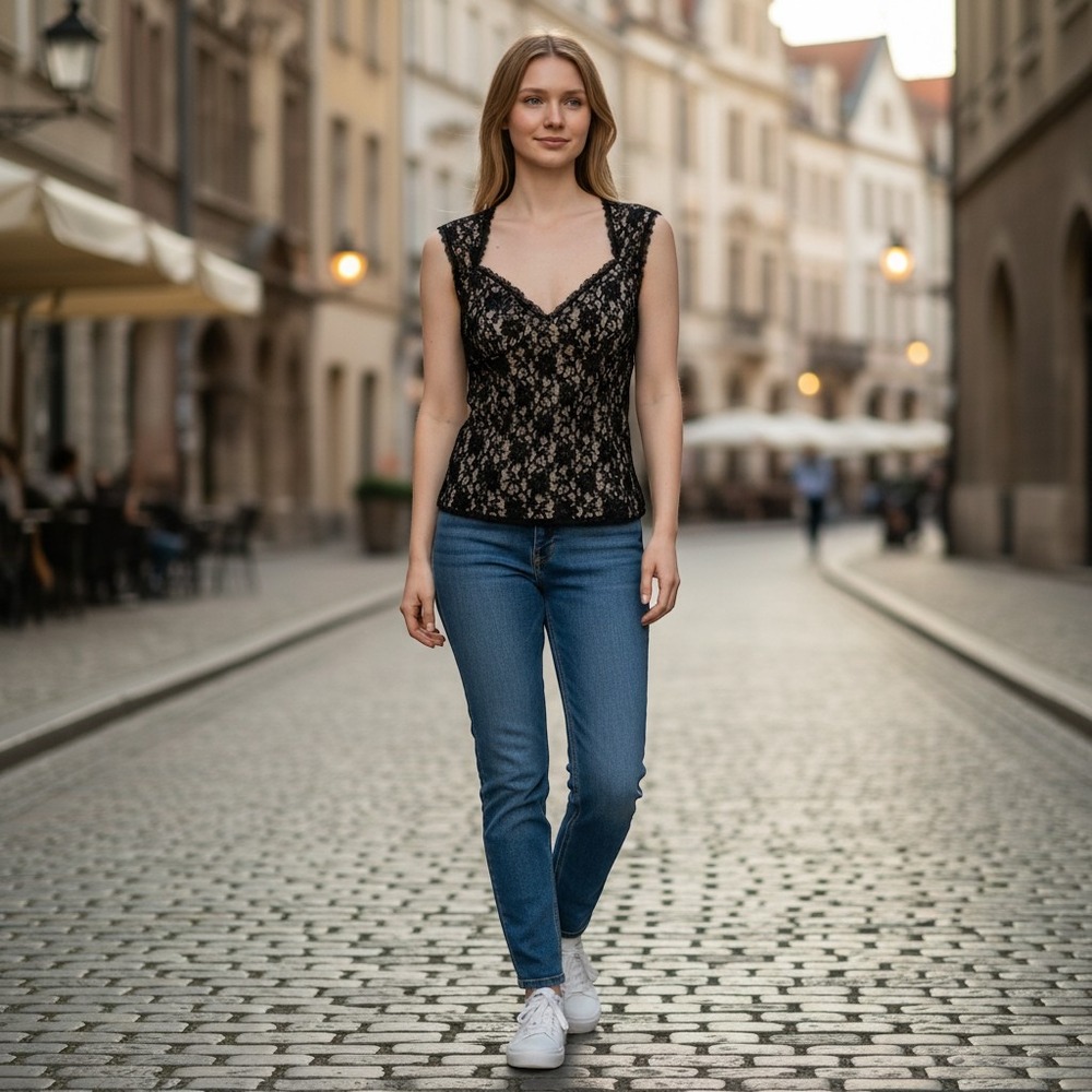 ECI New York‎ Womens Black Lace Sweetheart Neck Sleeveless Blouse Top Size 8